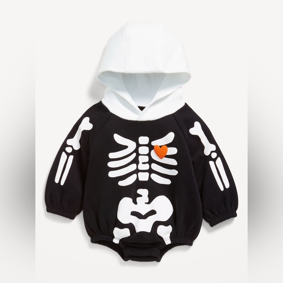 OLD NAVY SKELETON HALLOWEEN Unisex Hooded Graphic One-Piece Romper for Baby - Picture 1 of 3